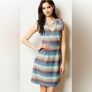 Anthropologie Tabitha Teahouse striped crochet-look fit-and-flare dress